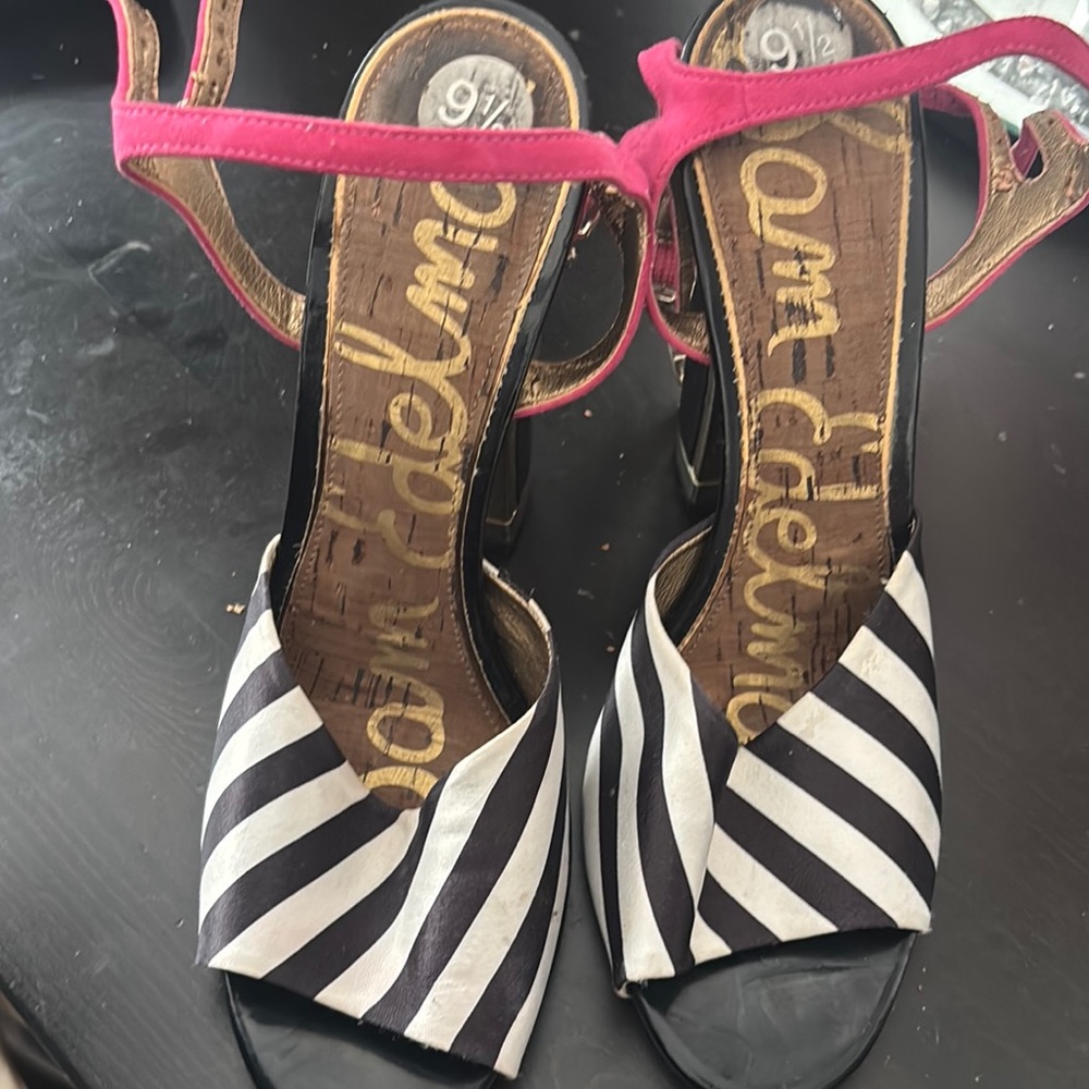 Sam Edelman Striped Heels with Pink Accent